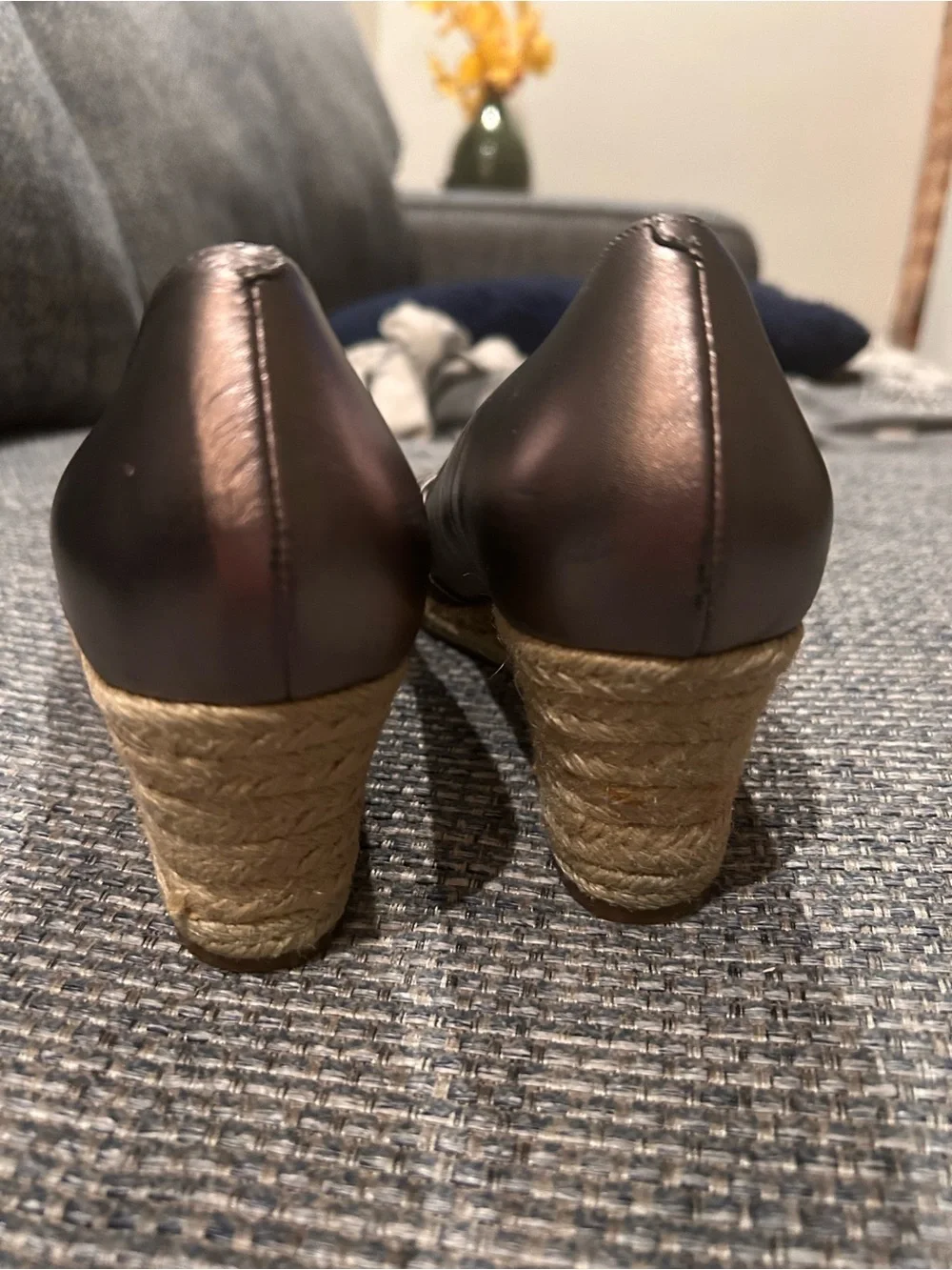 Cole Haan Metallic Brown Peep-Toe Espadrille Wedges size 7.5 Great Condition